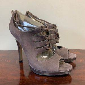 Nine West Grey Suede Dasolina Lace Up High Heels 7 B-100
